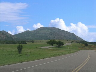 Paved, winding road to Mt. Scott in Oklahoma, USA.