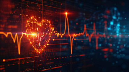 AI code and heartbeat line. AI for real-time monitoring and management of heart health. AI technology for cardiac care