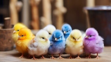 In asia, colorfully painted chicks are widely popular pets. they come in a range of colors such as purple, green, yellow, orange, blue, and red.