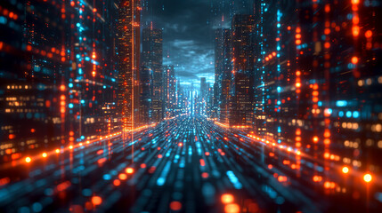 Fototapeta premium Digital Data Stream in Cyber Network Space created with Generative AI technology