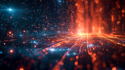 Fototapeta premium Digital Data Stream in Cyber Network Space created with Generative AI technology