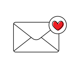 like icon with black line envelope with red heart symbol