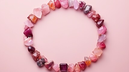 Obraz premium The frame is composed of a wave of semi-precious minerals and healing crystals set against a pink background.