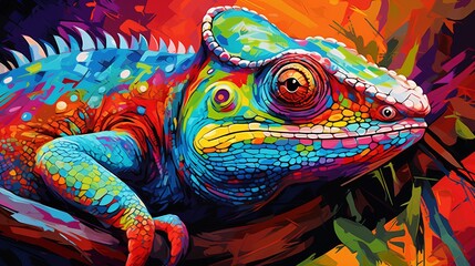 Obraz premium The main chameleon artwork is a vibrant and bright canvas masterpiece that can be purchased as prints, demonstrating the beauty of art and painting.