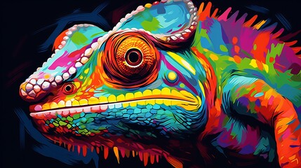 The main chameleon artwork is a vibrant and bright canvas masterpiece that can be purchased as prints, demonstrating the beauty of art and painting.