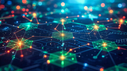 Fototapeta premium Digital Networking and Connectivity: Abstract Futuristic Background with Blue Cyber Technology and Grid Mesh