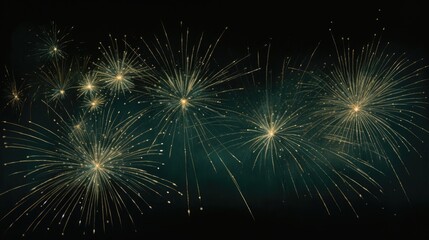 Fototapeta na wymiar Golden fireworks creating a mesmerizing frame against the dark night background.