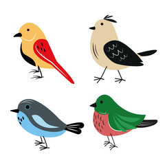 Set of 4 cute vector birds in editable SVG format