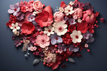 Obraz premium Handmade Paper Floral Heart in Pink and Red Tones