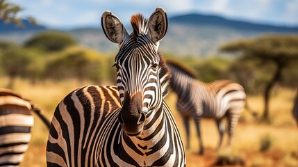 Fototapeta na wymiar Zebras can be found in tsavo east national park in kenya