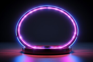 Abstract neon light circle frame with futuristic glowing light effect borders dark background