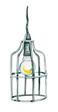 Loft light. Metallic lamp illustration isolated on white.