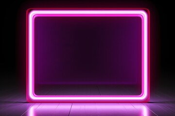 Square rectangle frame with futuristic glowing neon light effect dark border background