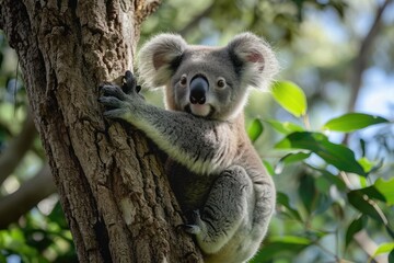 Fototapeta premium Low angle view of koala on tree 