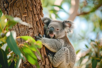 Low angle view of koala on tree 