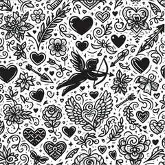 Celebrate love with this delightful black and white doodle Valentine's Day pattern. Express your affection in style!