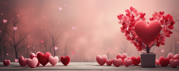 Valentine background. Cute hearts on a pink background. Generative AI.