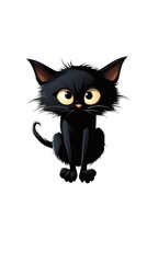 Obraz premium Black cartoon kitten on a transparent background