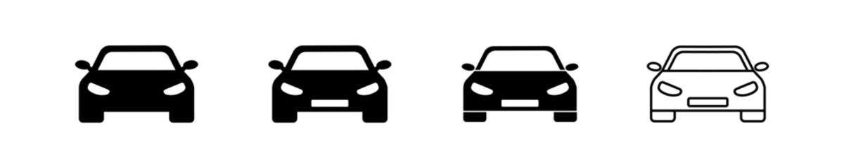 Isolated simple car icon collection. Symbol vehicle front view. Black auto front view. Modern set transport icon in vector design style.