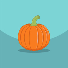 Pumpkin vegetable on a blue background. Healthy food design. Vector illustration