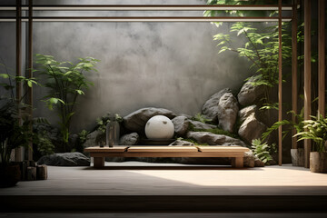 Zen inspired bedroom with Tranquil Indoor Gardens - obrazy, fototapety, plakaty