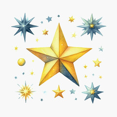 Watercolor hand drawn star illustration isolated on white background. Starry sky.
