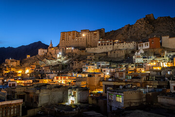 views of leh palace by the night, india