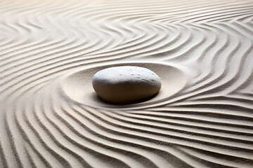 Fototapeta na wymiar Zen sand garden with raked patterns 