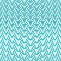 Japanese wave geometric seamless pattern, circle fish scale