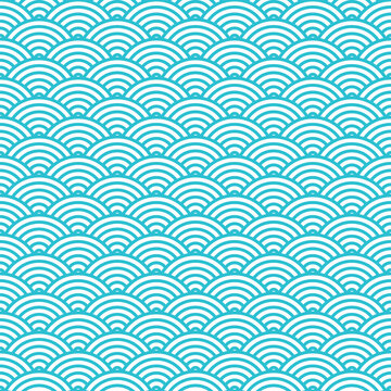 Japanese wave geometric seamless pattern, circle fish scale