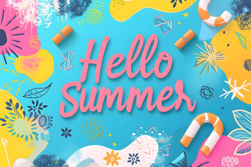 Colorful summer background with text "Hello Summer"