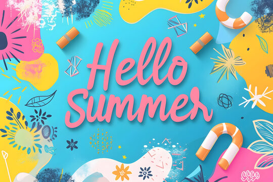 Colorful summer background with text "Hello Summer"