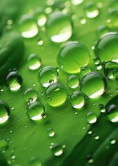 Green abstract background with water drops. Generative AI.