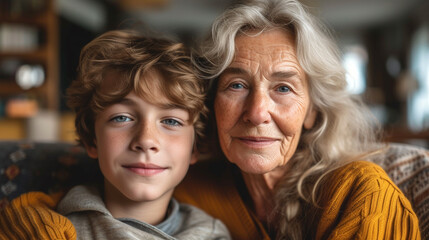 Grandma and grandson spend beautiful time together, they are happy and enjoy themselves.