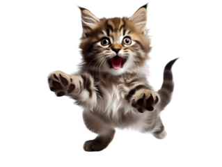 Happy Cat Jumping, isolated on a transparent or white background