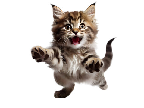Happy Cat Jumping, isolated on a transparent or white background