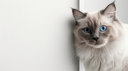 Ragdoll cat peeking around corner