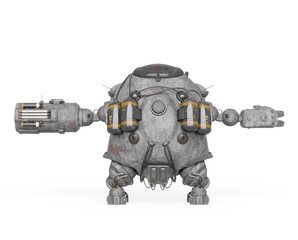 heavy metal mech ball in a pose on white background rear view