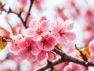 Springtime Cherry Blossoms in Blooming Garden under a Blue Sky
