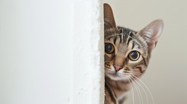 Savannah cat peeking around corner 4