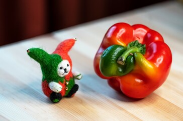 felt toy clown and funny shaped paprika