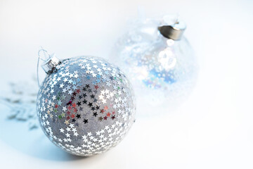 Christmas tree balls on a light background close-up
