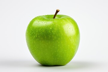Green apple with leaves isolated on white background