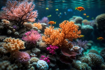 Naklejka na ściany i meble Underwater Life: Corals, Plants, and Colorful Fish in the Magic of the Ocean