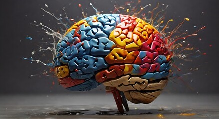 Explosive Ideas: Hyper Realistic Human Brain with Splashing Colors, Power of Knowledge in 32K" - llustration of a brain with numerous innovative ideas - creative thinking of a person