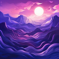 Purple abstract background with mountain outlines. Generative AI.
