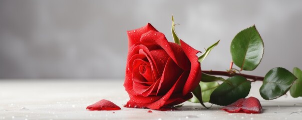 A beautiful red rose on a white background. Valentine's gift. Generative AI.