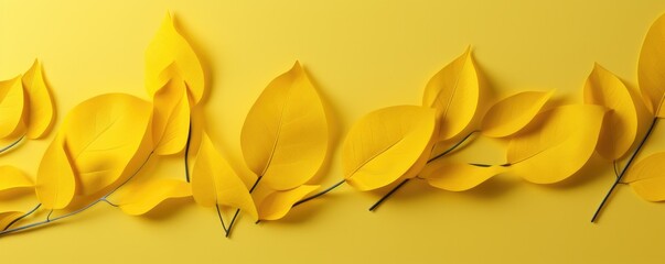 Obraz premium Yellow abstract background with leaf outlines. Generative AI.