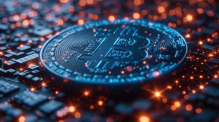 Futuristic Glowing Bitcoin cryptocurrency