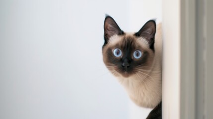 Siamese cat peeking around corner 3